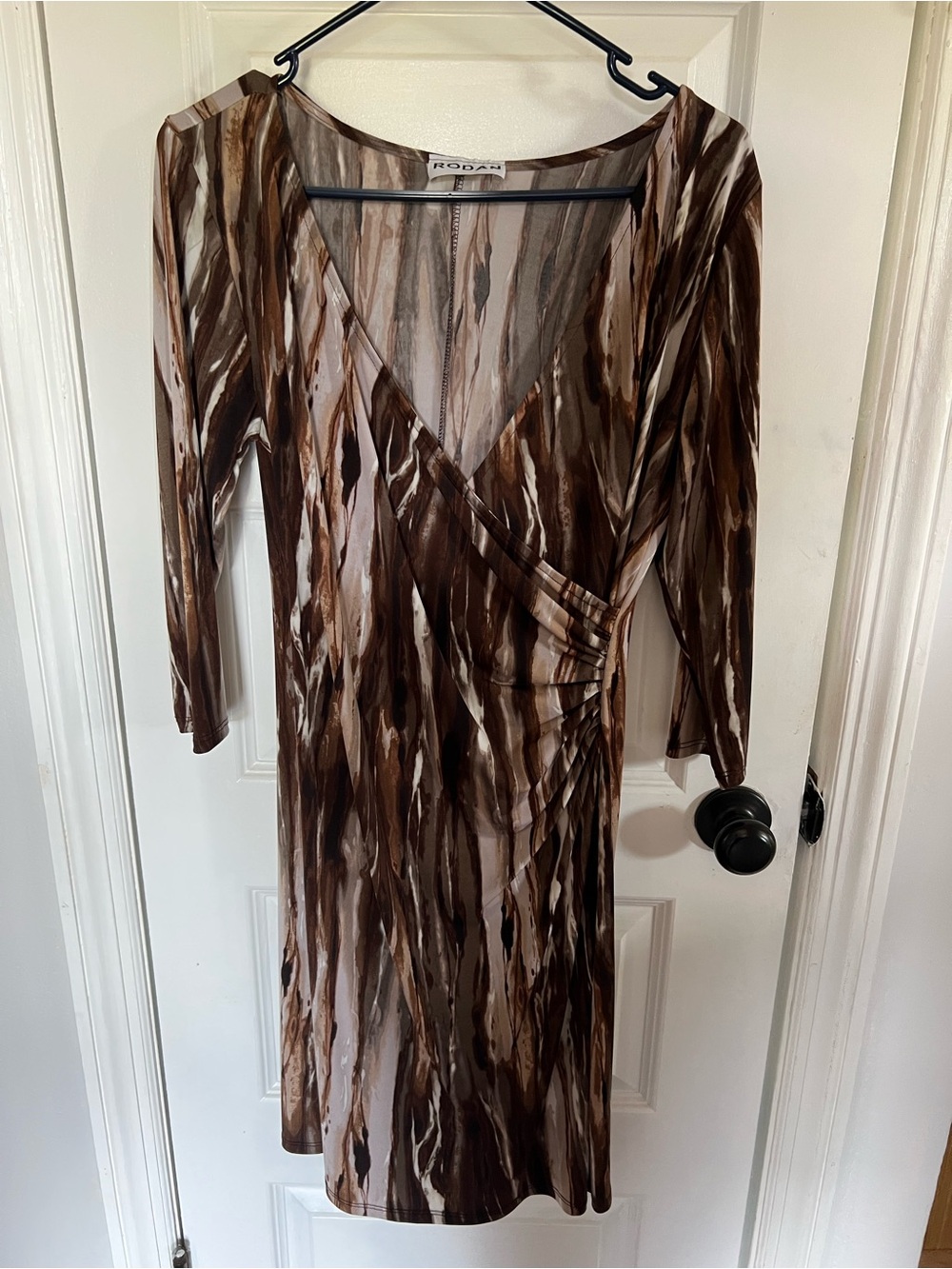 Fox Brown Marble-Print Wrap-Style Long Sleeve Dress